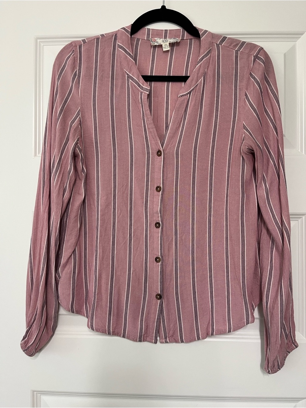 Pink Rose Mauve Striped Button-Down Blouse